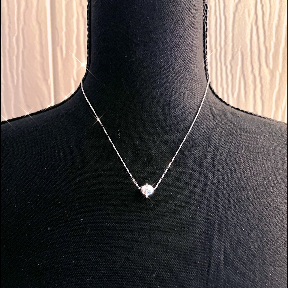 18K White Gold Plated  Necklace With Cubic Zirconia Diamond Accent Pendant